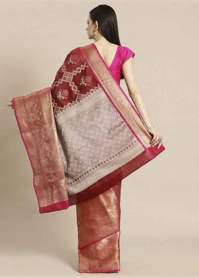 Maroon Silk Saree With Blouse Piece - Indian Silk House Agencies