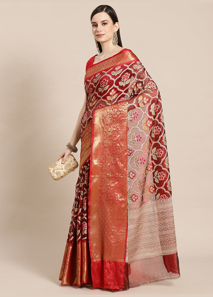 Maroon Silk Saree With Blouse Piece - Indian Silk House Agencies