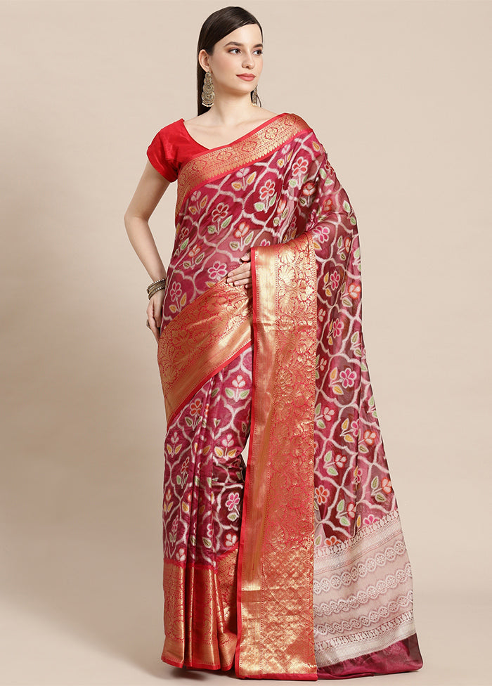 Magenta Silk Saree With Blouse Piece - Indian Silk House Agencies