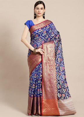 Blue Silk Saree With Blouse Piece - Indian Silk House Agencies