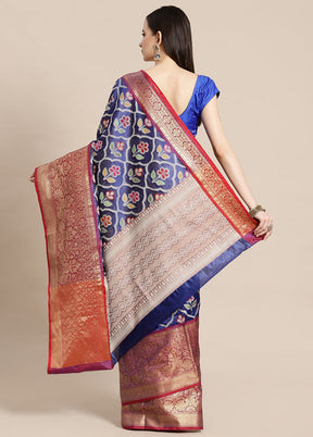 Blue Silk Saree With Blouse Piece - Indian Silk House Agencies