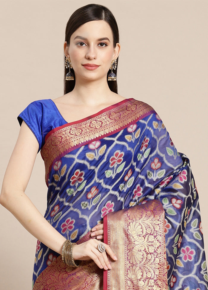 Blue Silk Saree With Blouse Piece - Indian Silk House Agencies