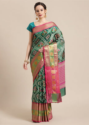 Green Silk Saree With Blouse Piece - Indian Silk House Agencies