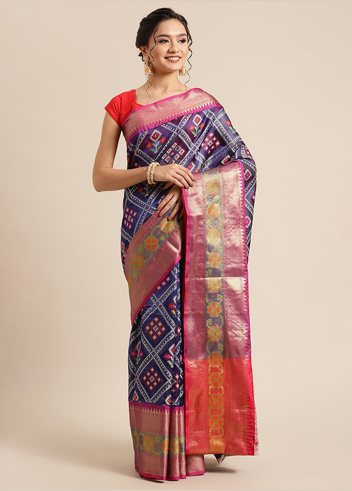 Blue Silk Saree With Blouse Piece - Indian Silk House Agencies