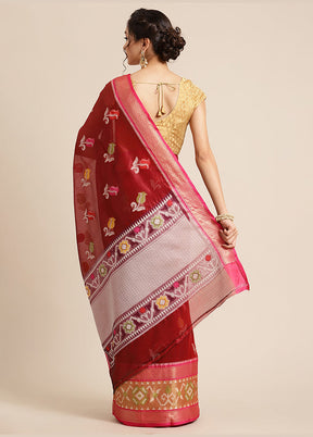 Maroon Silk Saree With Blouse Piece - Indian Silk House Agencies