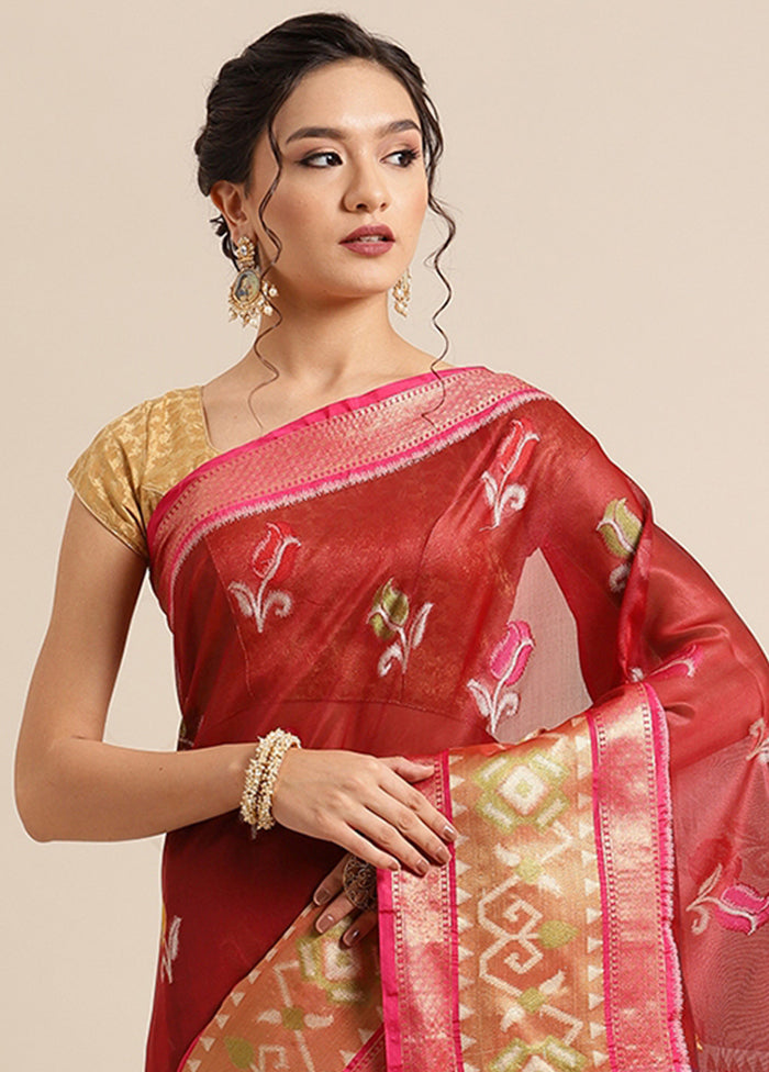 Maroon Silk Saree With Blouse Piece - Indian Silk House Agencies