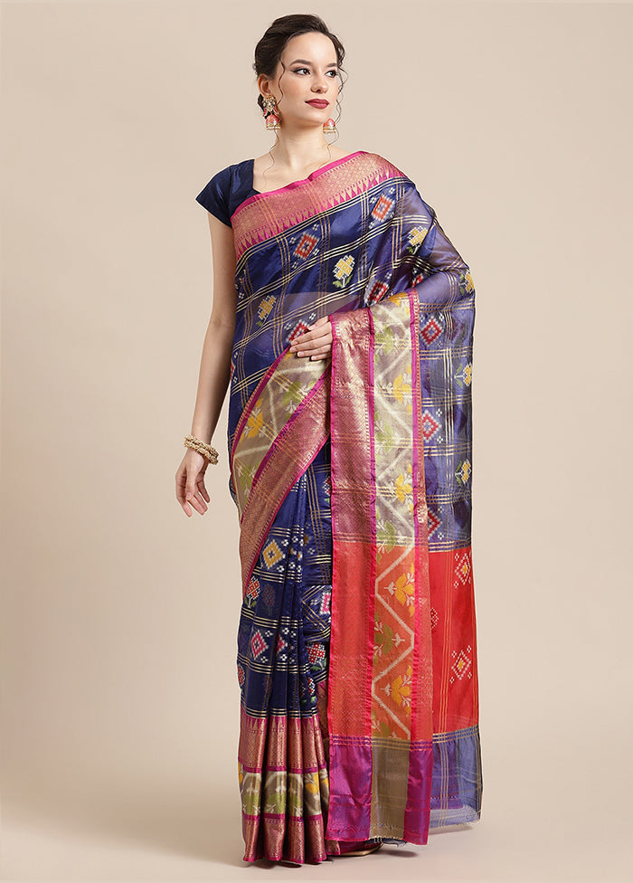 Blue Silk Saree With Blouse Piece - Indian Silk House Agencies