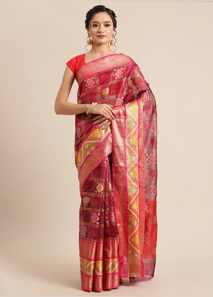 Magenta Silk Saree With Blouse Piece - Indian Silk House Agencies