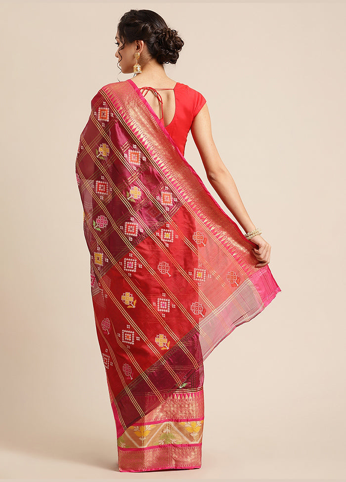 Magenta Silk Saree With Blouse Piece - Indian Silk House Agencies