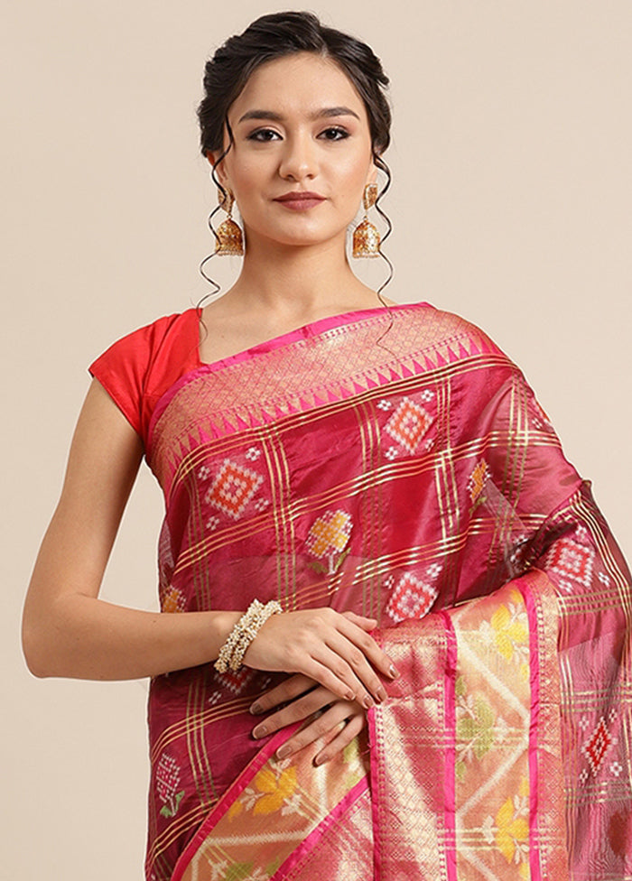 Magenta Silk Saree With Blouse Piece - Indian Silk House Agencies