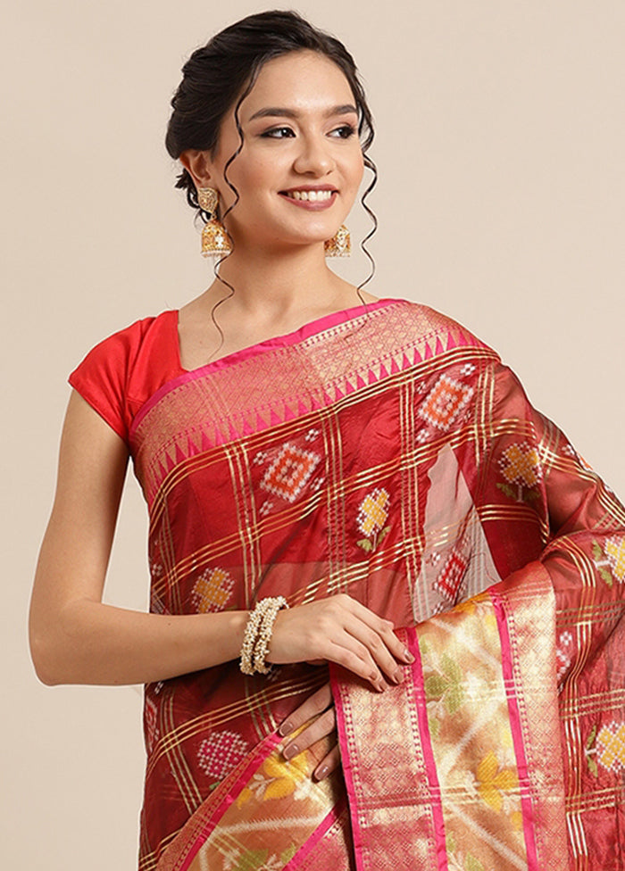 Maroon Silk Saree With Blouse Piece - Indian Silk House Agencies