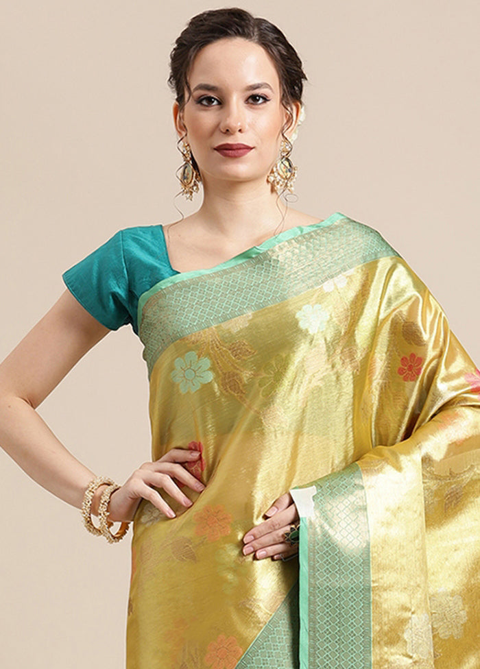 Gold Silk Saree With Blouse Piece - Indian Silk House Agencies