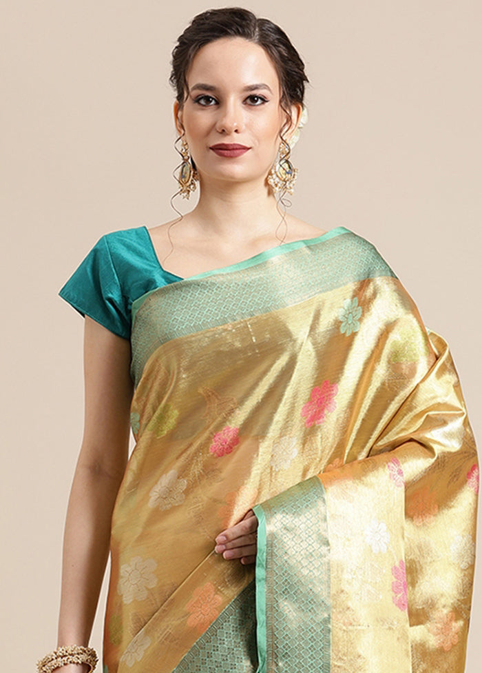 Gold Silk Saree With Blouse Piece - Indian Silk House Agencies