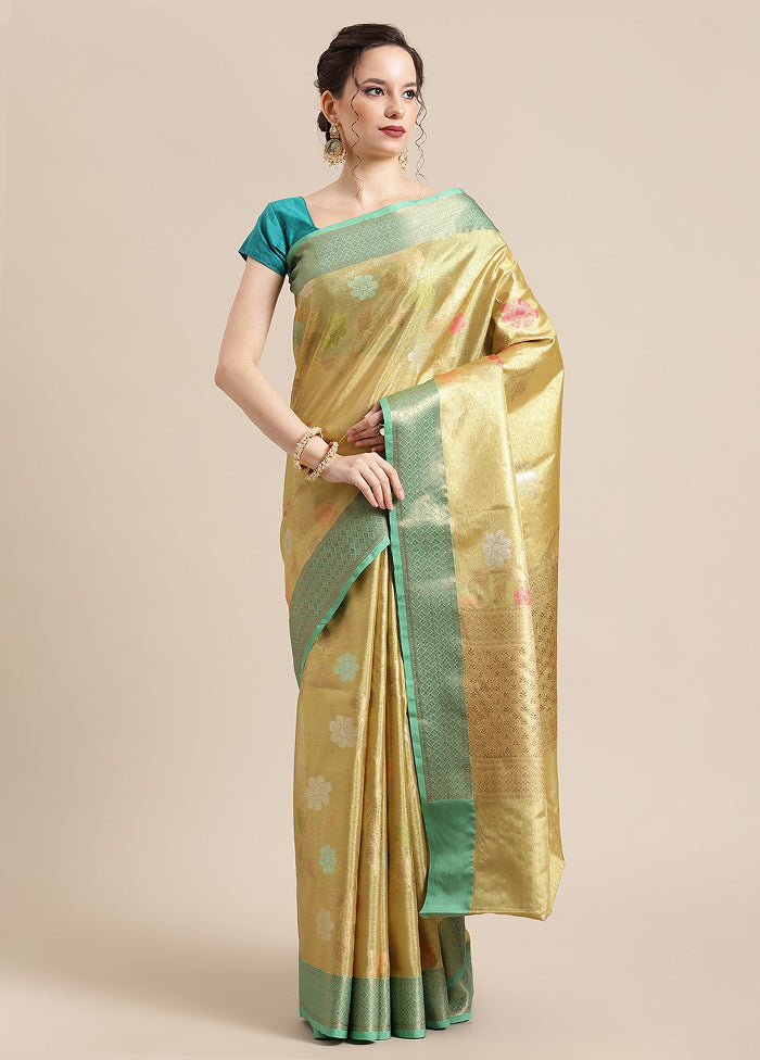 Gold Silk Saree With Blouse Piece - Indian Silk House Agencies