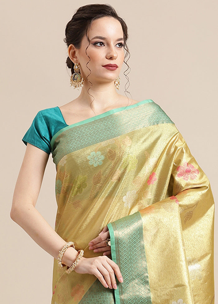 Gold Silk Saree With Blouse Piece - Indian Silk House Agencies