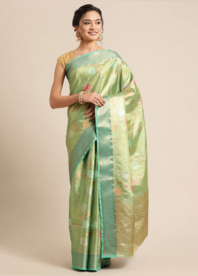 Green Silk Saree With Blouse Piece - Indian Silk House Agencies