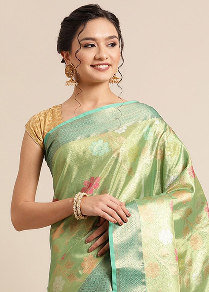 Green Silk Saree With Blouse Piece - Indian Silk House Agencies