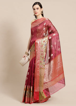 Magenta Silk Saree With Blouse Piece - Indian Silk House Agencies