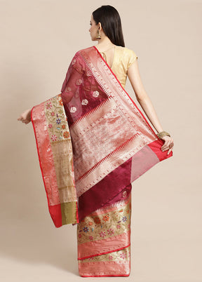 Magenta Silk Saree With Blouse Piece - Indian Silk House Agencies