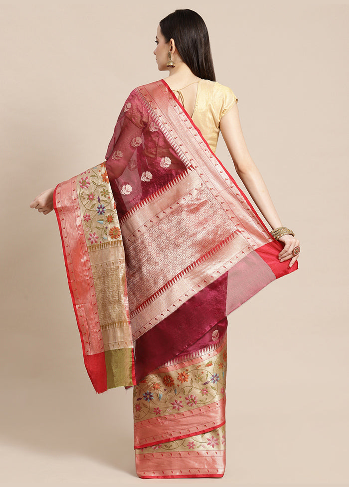 Magenta Silk Saree With Blouse Piece - Indian Silk House Agencies