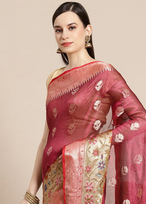 Magenta Silk Saree With Blouse Piece - Indian Silk House Agencies