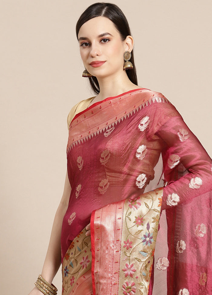 Magenta Silk Saree With Blouse Piece - Indian Silk House Agencies