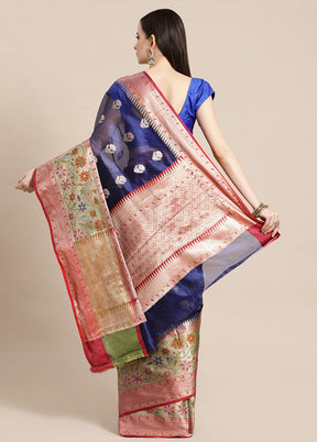 Blue Silk Saree With Blouse Piece - Indian Silk House Agencies