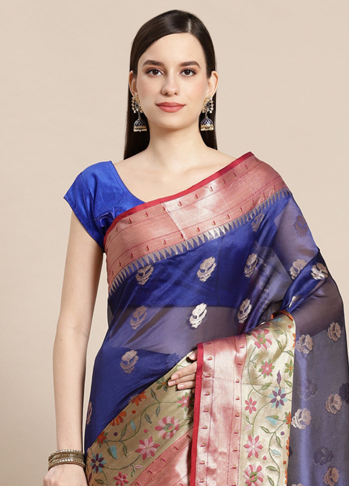 Blue Silk Saree With Blouse Piece - Indian Silk House Agencies