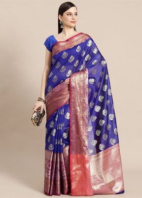 Blue Silk Saree With Blouse Piece - Indian Silk House Agencies