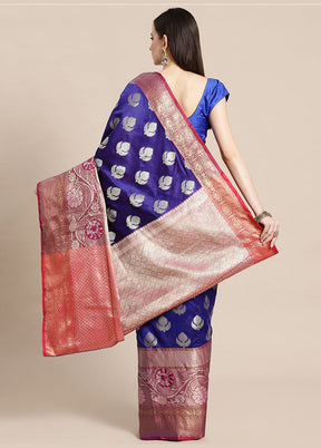 Blue Silk Saree With Blouse Piece - Indian Silk House Agencies