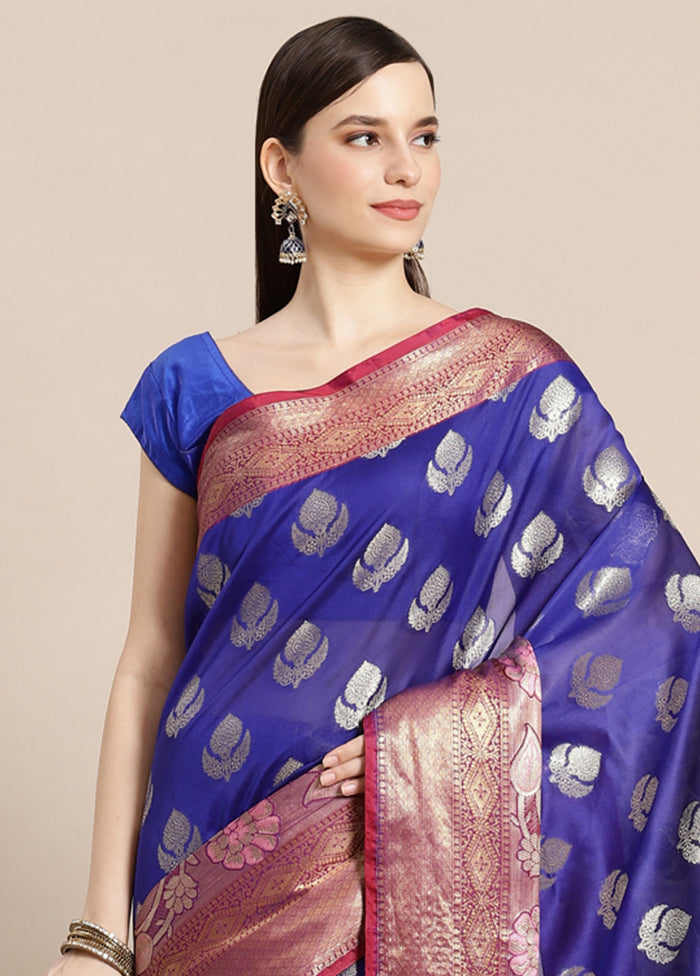 Blue Silk Saree With Blouse Piece - Indian Silk House Agencies