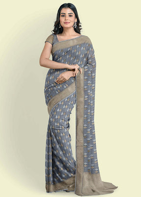 Grey Cotton Saree With Blouse Piece - Indian Silk House Agencies