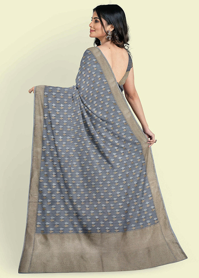 Grey Cotton Saree With Blouse Piece - Indian Silk House Agencies