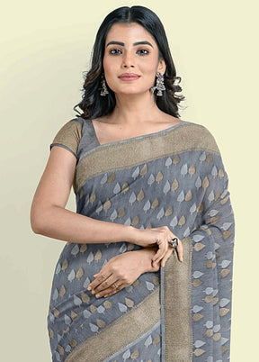 Grey Cotton Saree With Blouse Piece - Indian Silk House Agencies