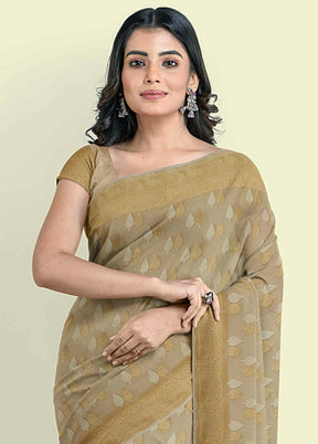 Beige Cotton Saree With Blouse Piece - Indian Silk House Agencies
