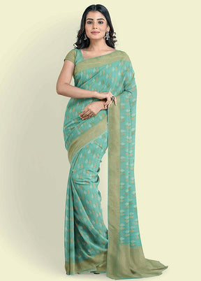 Sea Green Cotton Saree With Blouse Piece - Indian Silk House Agencies