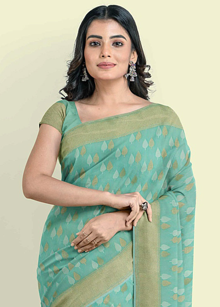 Sea Green Cotton Saree With Blouse Piece - Indian Silk House Agencies