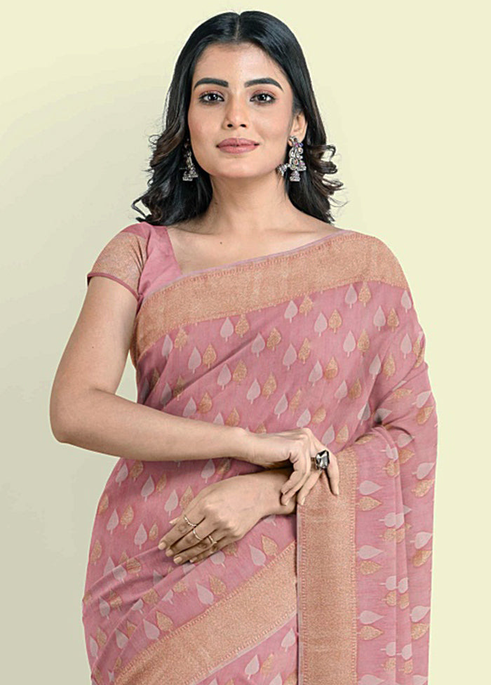 Peach Cotton Saree With Blouse Piece - Indian Silk House Agencies