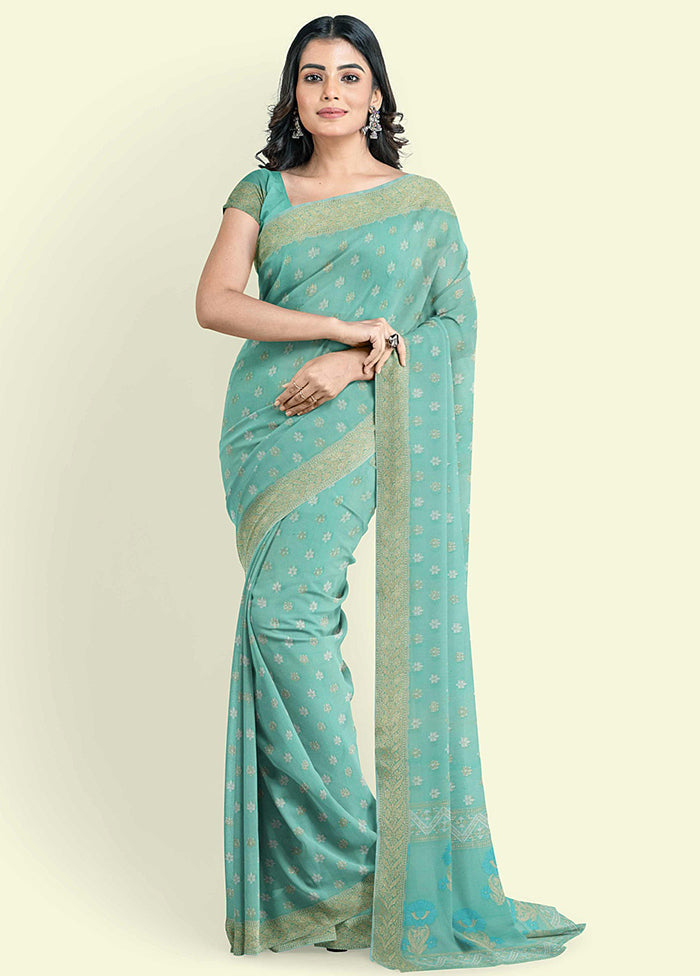 Sea Green Cotton Saree With Blouse Piece - Indian Silk House Agencies