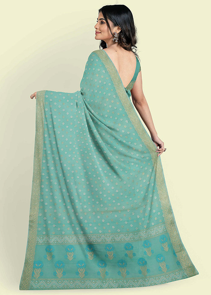 Sea Green Cotton Saree With Blouse Piece - Indian Silk House Agencies