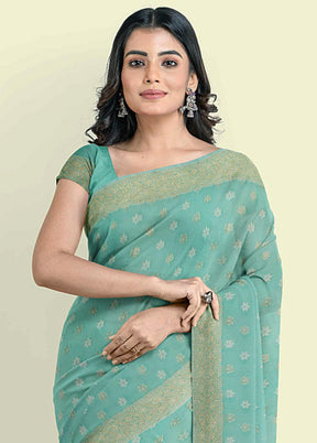 Sea Green Cotton Saree With Blouse Piece - Indian Silk House Agencies