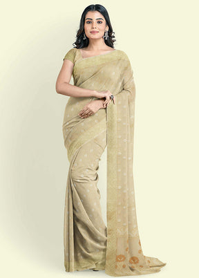 Beige Cotton Saree With Blouse Piece - Indian Silk House Agencies