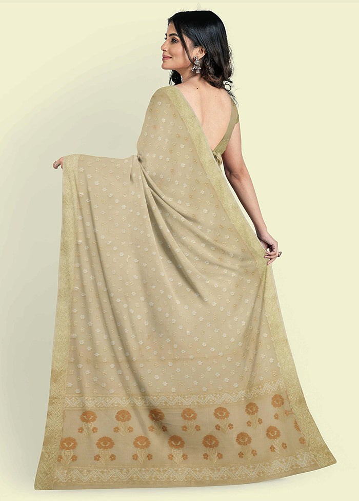 Beige Cotton Saree With Blouse Piece - Indian Silk House Agencies