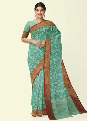 Sea Green Cotton Saree With Blouse Piece - Indian Silk House Agencies