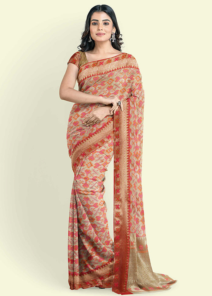 Beige Cotton Saree With Blouse Piece - Indian Silk House Agencies