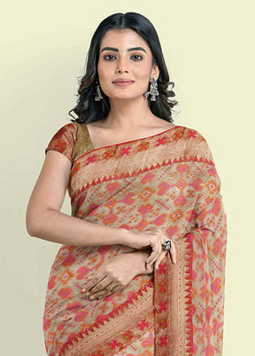 Beige Cotton Saree With Blouse Piece - Indian Silk House Agencies