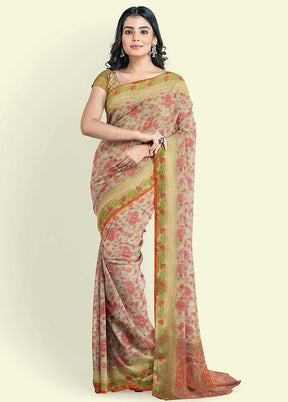 Beige Cotton Saree With Blouse Piece - Indian Silk House Agencies