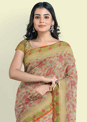 Beige Cotton Saree With Blouse Piece - Indian Silk House Agencies