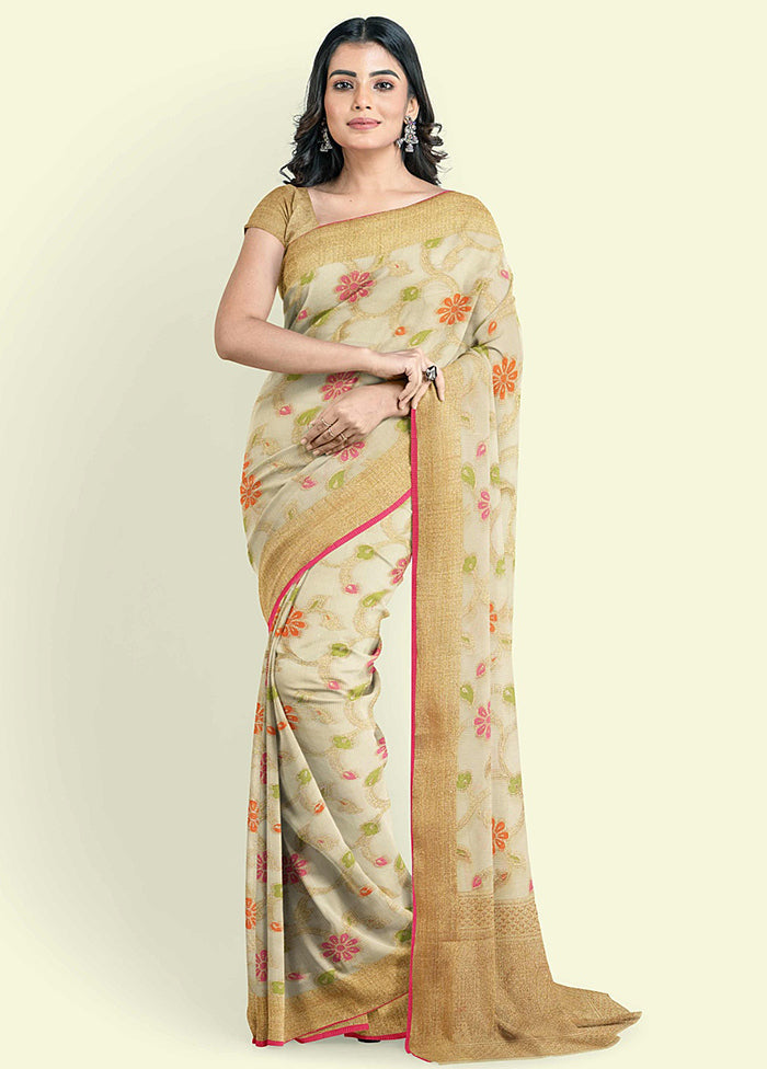 Beige Cotton Saree With Blouse Piece - Indian Silk House Agencies