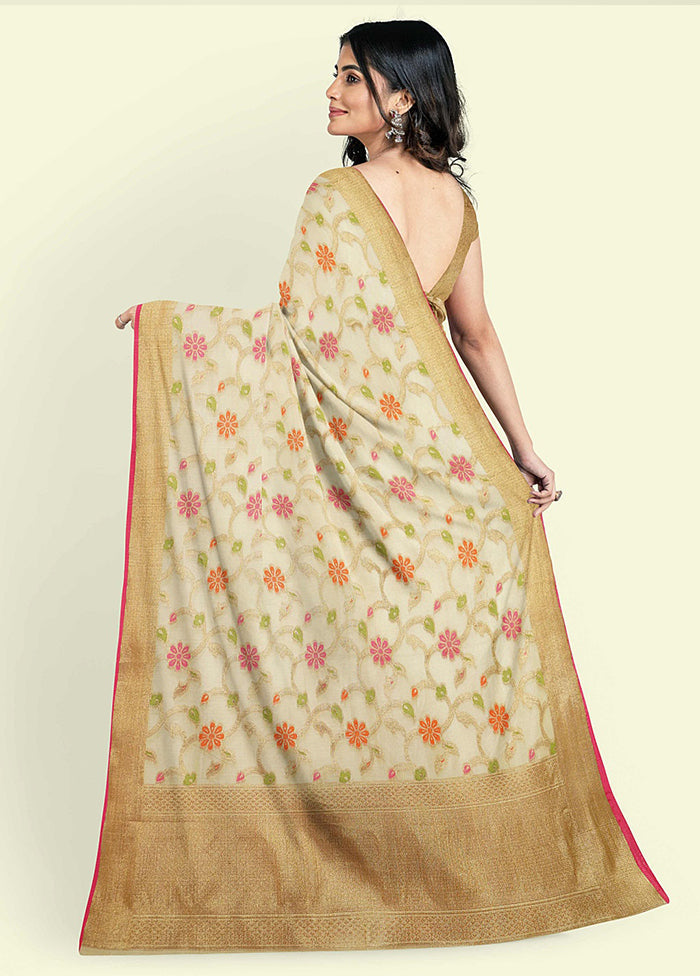 Beige Cotton Saree With Blouse Piece - Indian Silk House Agencies